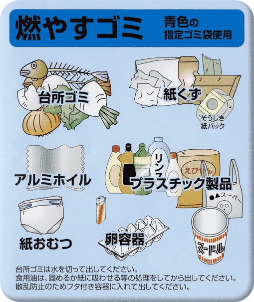 燃やすゴミ分別一覧